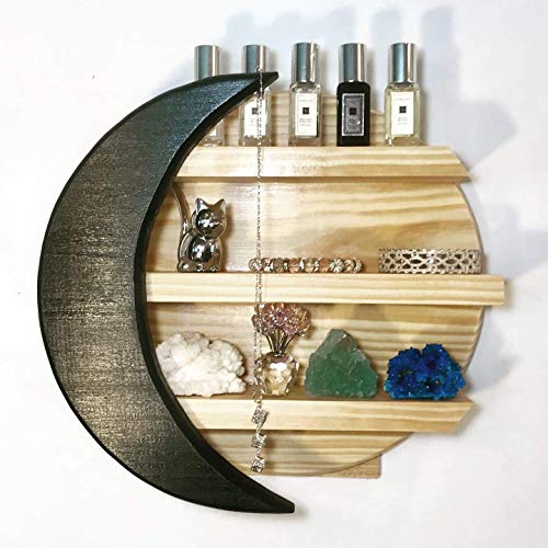 Moon display shelf, crystal shelf, nursery moon shelf, essential oils storage, bohemian wall hanging shelves, rustic decor, mantel piece, eclectic shelf, double moon shelf (Black crescent moon)