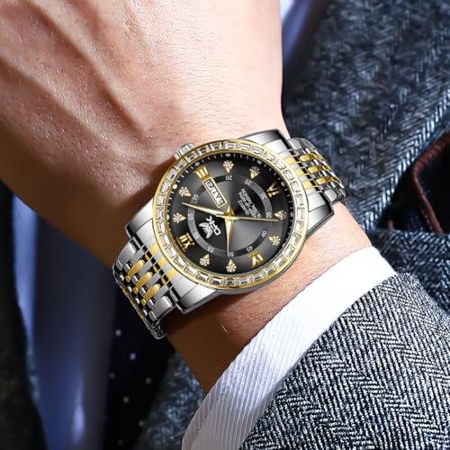 Image of OPK Watches for Men Diamond Roman Analog Mens Watches Waterproof Large Stainless Steel Men Wrist Watch Business Father Gift Watch Blue