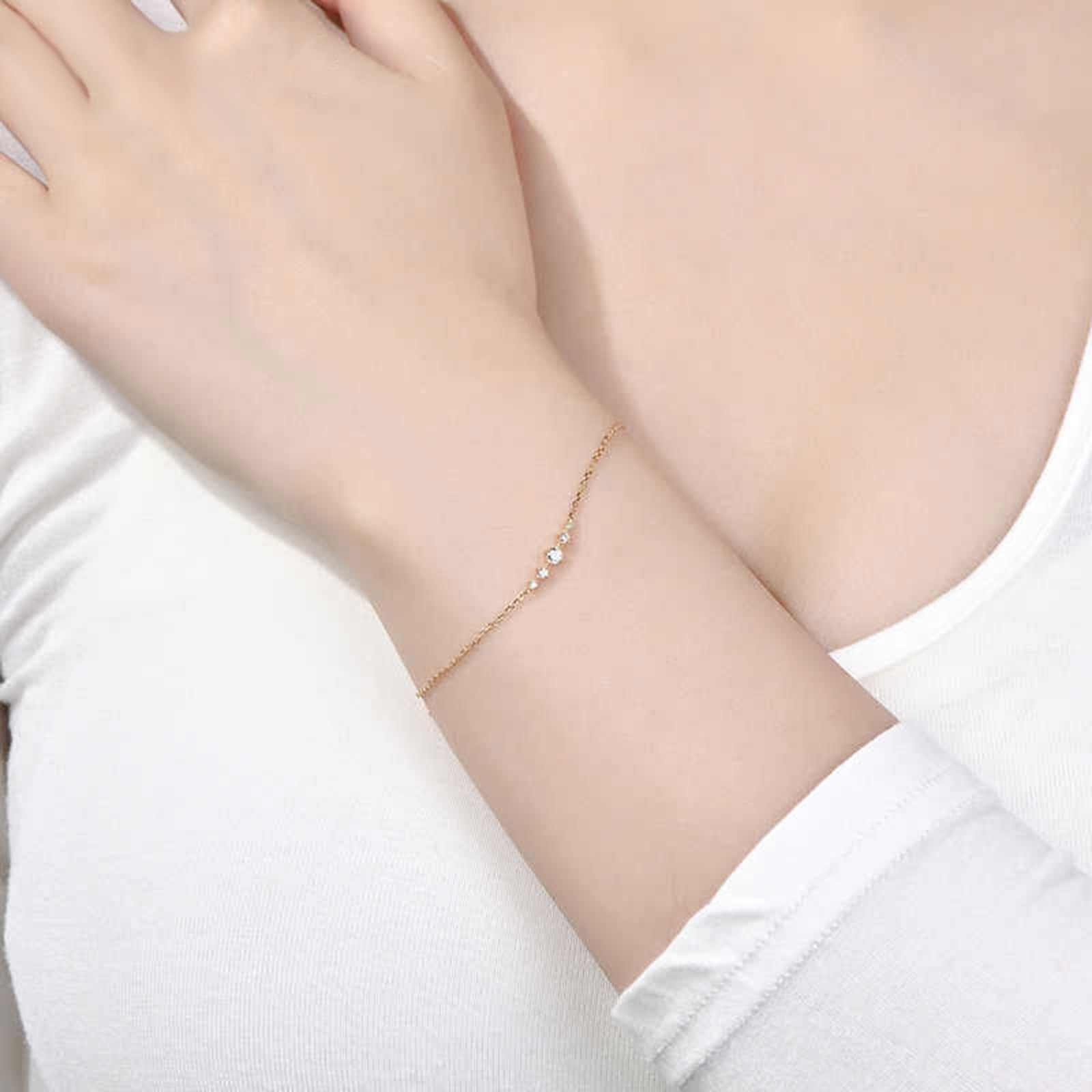 Bracelet breloques en or jaune 9 K/14 K/18 carats, blanc 0,12 carat créé en laboratoire, diamant classique, taille ronde, véritable bracelet pour femme en or 18/14/9 carats