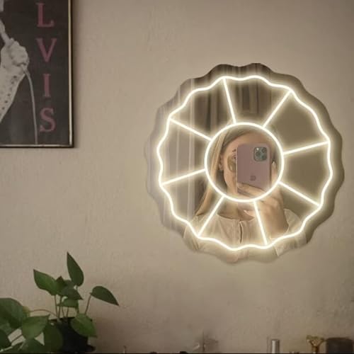 Miniatura 3 de Espejo de acrílico LED, luz de neón, corazón, gato, letra, ondulado, espejo de bruja, decoración de pared gótica, romántico, varias formas, lindo