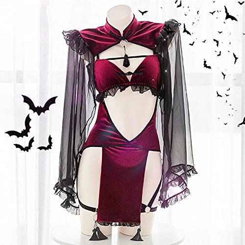 JINZIJINYU Adult Sex Underwear Black Red Velvet Sexy Hollow Lingerie Women Halloween Punk Gothic Witch Temptation Demon Cosplay Backless Dress Costumes - Image 3