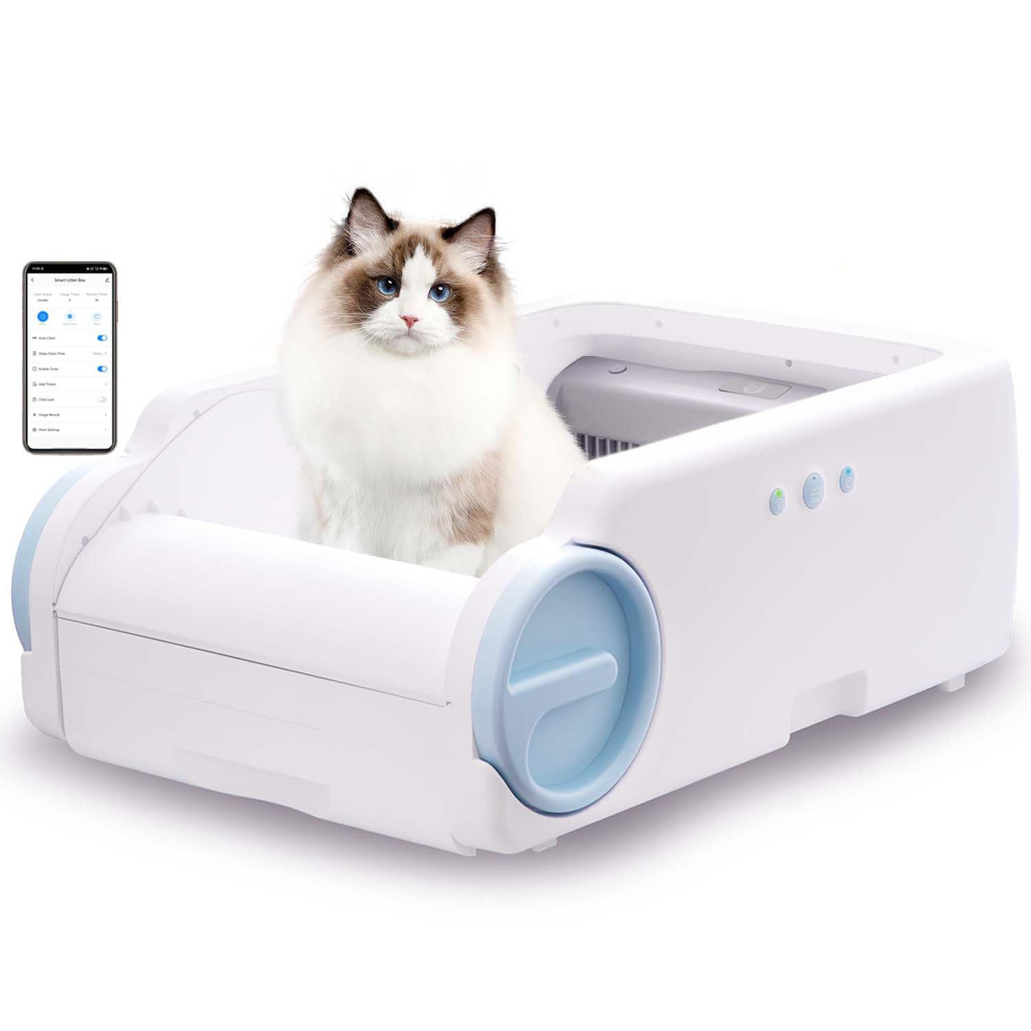 Automatic Cat Litter Box with Anti-Pinch Safety, Odor-Control Design, App Remote Control, and Open Structure for Stress-Free Use—Helps Cats Adapt Quickly (Auto cat Litter Box)