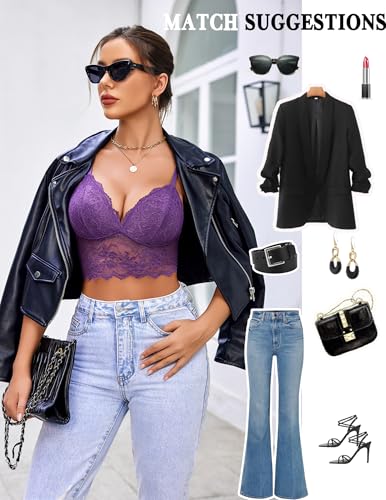 Image of Avidlove Lace Bralettes for Women V Neck Spaghetti Strap Bra Unpadded Tops Sexy Cami Crop Top Going Out Lingerie