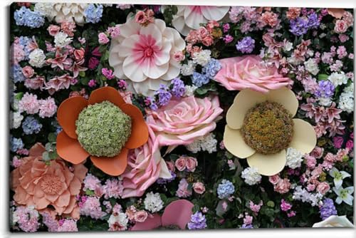 Colorful Artificial Flower Wall Mixed Textures and Blooming Designs Canvas Wall Art Decor Framed Photo Prints Picture Poster For Bathroom Bedroom Kitchen Living Room Office Artwork Paintings 20x30