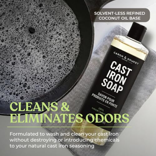 Image of CARON & DOUCET - New Ultimate Cast Iron Set: Seasoning Oil, Cleaning Soap & Restoring Scrub | 100% Plant-Based & Best for Cleaning Care, Washing, Restoring & Seasoning Skillets, Pans & Grills!