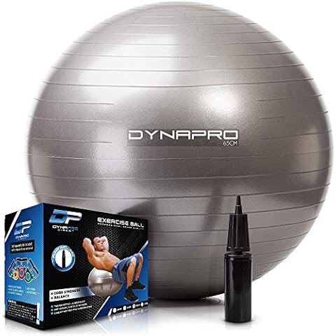DYNAPRO Exercise Ball - Extra Thick Eco-Friendly & Anti-Burst Material Supports Over 2200lbs - Stability Ball for Home, Gym, Chair, Birthing Ball (Silver, 55 Centimeters) Cover