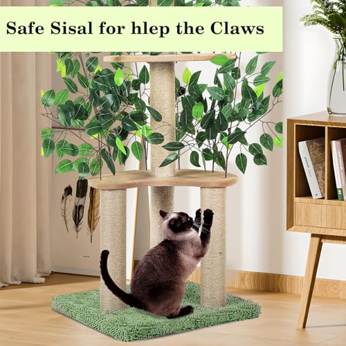 Árbol para gatos con hojas, torre para gatos interior miniatura 6