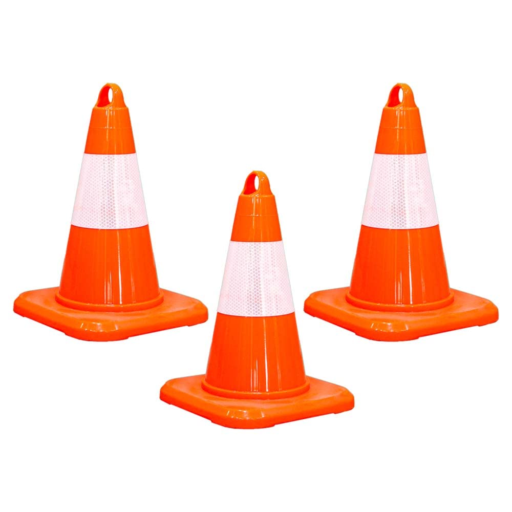 32CM High Visibility Safety Cone | Bright Orange Traffic Cone with Reflective Tape | Durable PVC Cone for Roadside Emergencies, Driving Practice, Sports Training & Maintenance Areas - Set of 3