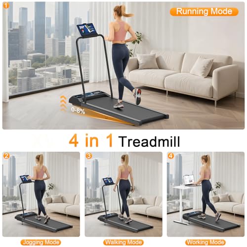 Image of HOELLL Treadmills for Home Small with 0%-8% Incline and APP Sync, Compact Under Desk Walking Treadmill Pad with Handle Bar Removable, Remote Control and LED Display, 2.5HP