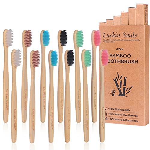 Cepillos de Dientes de Bambú, LuckinSmile Pack 12 Cepillo de Dientes en 6 Colores para Toda La Familia, Cepillo Dientes Fáciles Distinguir, Cepillo Dientes Bambu Ecológico, 100% Biodegradable,Sin BPA Cover
