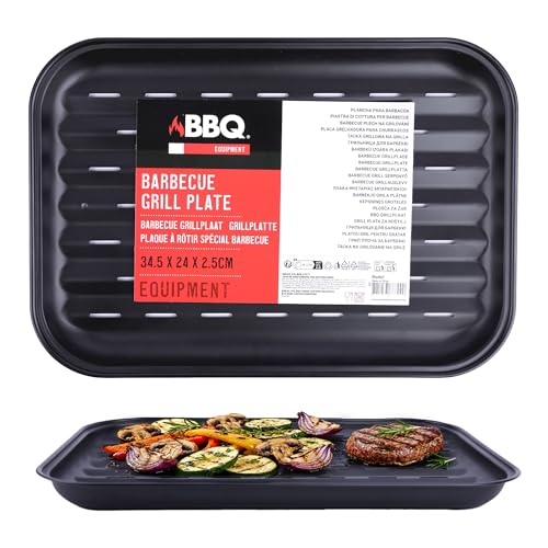 Plaque de cuisson 34,5 x 24 cm – Plancha perforée avec revêtement antiadhésif – Poêle pour barbecue à gaz, barbecue électrique et barbecue au charbon...