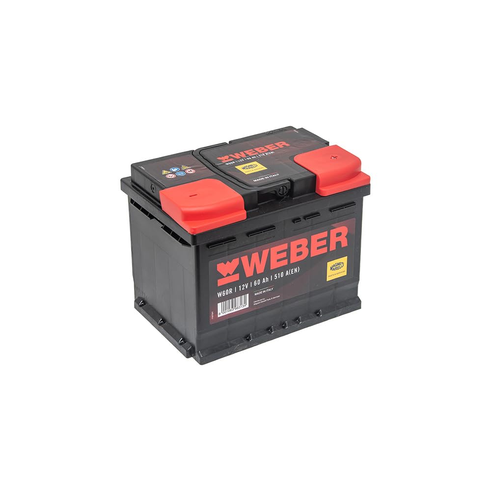 Magneti Marelli Parts & Services - Batteria Auto Weber L02, Batteria Auto 60 Ah 067060510001 al Piombo Acido ad Elevate Prestazioni, Senza Manutenzione - 12V 60Ah 540A B13 con Maniglie, Ricambi Auto