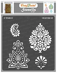 Decorative Stencils for Fondant - Indian Motif Stencils - Size: 6X6 Inches - Paisley Stencil for Fabric Painting - Indian Design Stencil for Craft Painting