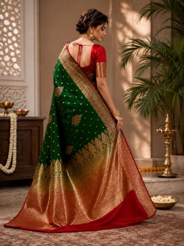 BANDRAGIRLS Women's Green Kanjivaram Silk Saree - Image 6