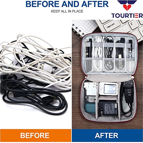 TOURTIER Digital Accessories Cable Organizer Bag - Travel Electronics Storage Case Protects USB Drives, Memory Cards, Chargers, SD Card, Cords, Adaptors and Other Device Accessories (Red) 6 51vFi0lXotL