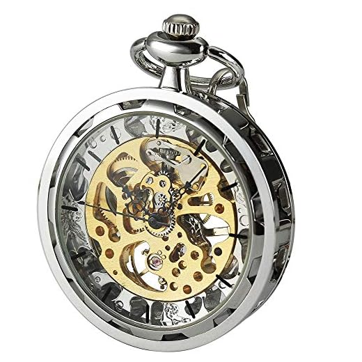VIGOROSO Mens Classic Steampunk Pocket Watch Gold Skeleton Hand Wind Mechanical Watches in Box