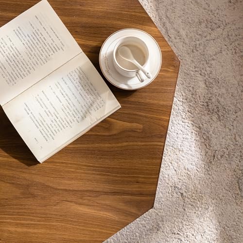 KEIKI 30.51" Wooden Octagonal Coffee Table, Walnut Finish, Modern Pedestal Living Room Table with Open Storage, Corner-Shaped MDF Table for Bedroom, Office, and Lounge, Walnut by KEIKI - Image 5