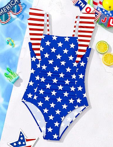 Image of NECIOUS Girls Swimsuit Ruffle Adjustable Straps One Piece Bathing Suit Solid Color Ruched Girls' Swimwear 9-16Y