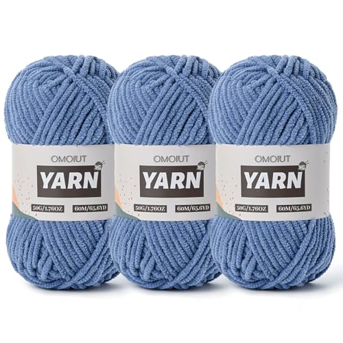 Image of 3 Packs Plush Chenille Chunky Crochet Yarn - Baby Yarn for Crocheting Soft - Velvet Yarns Knitting for Blankets Crafts - Fluffy Amigurumi Yarns 150g / 196.8yds (3 Navy Blue)