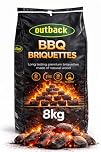 OUTBACK Briquettes 8kg Bag Premium BBQ Charcoal Briquettes, Hotter Longer Burning Constant High Temperature Barbecue Charcoal Coal Perfect for Outdoor Grills (1x 8kg Bag)