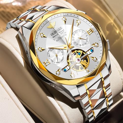 Image of OUPINKE Watch for Men Skeleton Self Winding Mechanical Automatic Luxury Dress Black Wrist Watch Waterproof Luminous Tungsten Sapphire Crystal