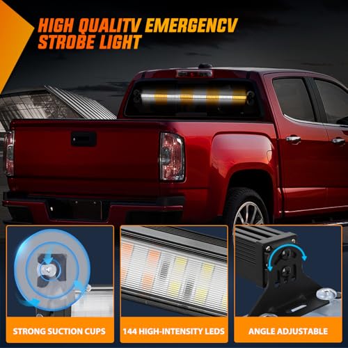 Image of Nilight 144LED Traffic Advisor Strobe Light Bar with Controller Amber White | Emergency Warning Lights Hazard Interior Front /Rear Windshield Flashing for Cars Plow Trucks Construction Vehicles