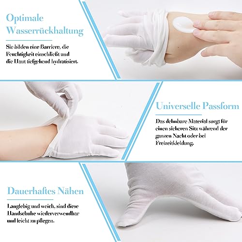 VEGCOO 11 Paar Baumwollhandschuhe, Weiße Handschuhe aus Baumwolle, Weich und Flexibel, Wiederverwendbare Schutzhandschuhe für Trockene Hände, Neurodermitis, Feuchtigkeitspflege, Schmuckkontrolle