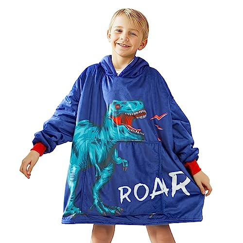 Blanket Sweatshirt For Kids Unicorn Oversized Hoodie Blankets Wearable Blanket Sweater With Super Warm Sherpa Soft Fleece With Pockets For Child Girls Boys 6-15 Years,(Dinosaur) #TOP16