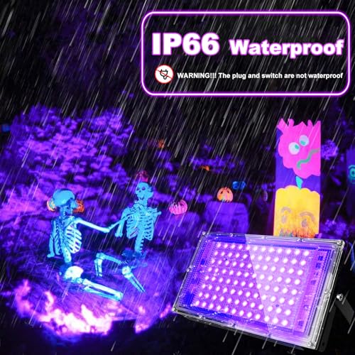 Indmird UV Schwarzlicht Strahler 100W, 395-400nm Schwarzlichtlampe, IP66 Wasserdicht LED uv Strahler mit Stecker Led Blacklight UV Flutlicht für Schwarzlichtparty, Neonparty, Disco, Halloween