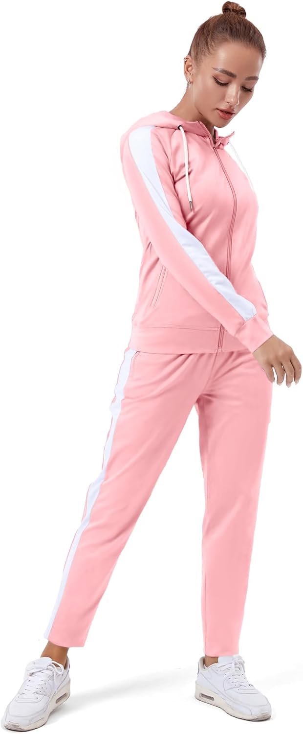 TEZO Womens Full Zip-Up Hoodie Tracksuit Set Long Sleeve Casual Jogging Suits Workout Gym 2 Piece Outfits with Pockets - Image 2