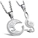 COPAUL Fashion Jewelry Stainless Steel Music Note Engraved Couple Best Friend Puzzle pendant Necklace Sets,White Color