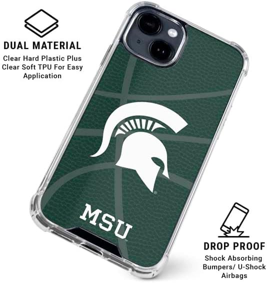 Skinit Clear Phone Case Compatible with iPhone 14 - Officially Licensed Michigan State University Green Basketball Design