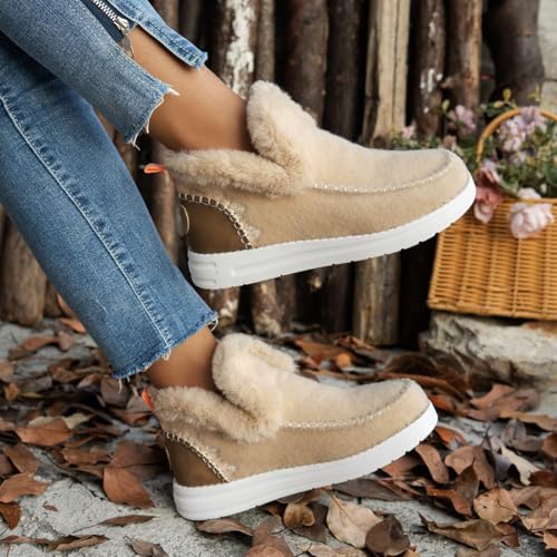 Women's Flat Fluffy Ankle Boots, Faux Fur Lining Anti-Slip Ankle Boots, Mini Boots Ankle, Fashion C