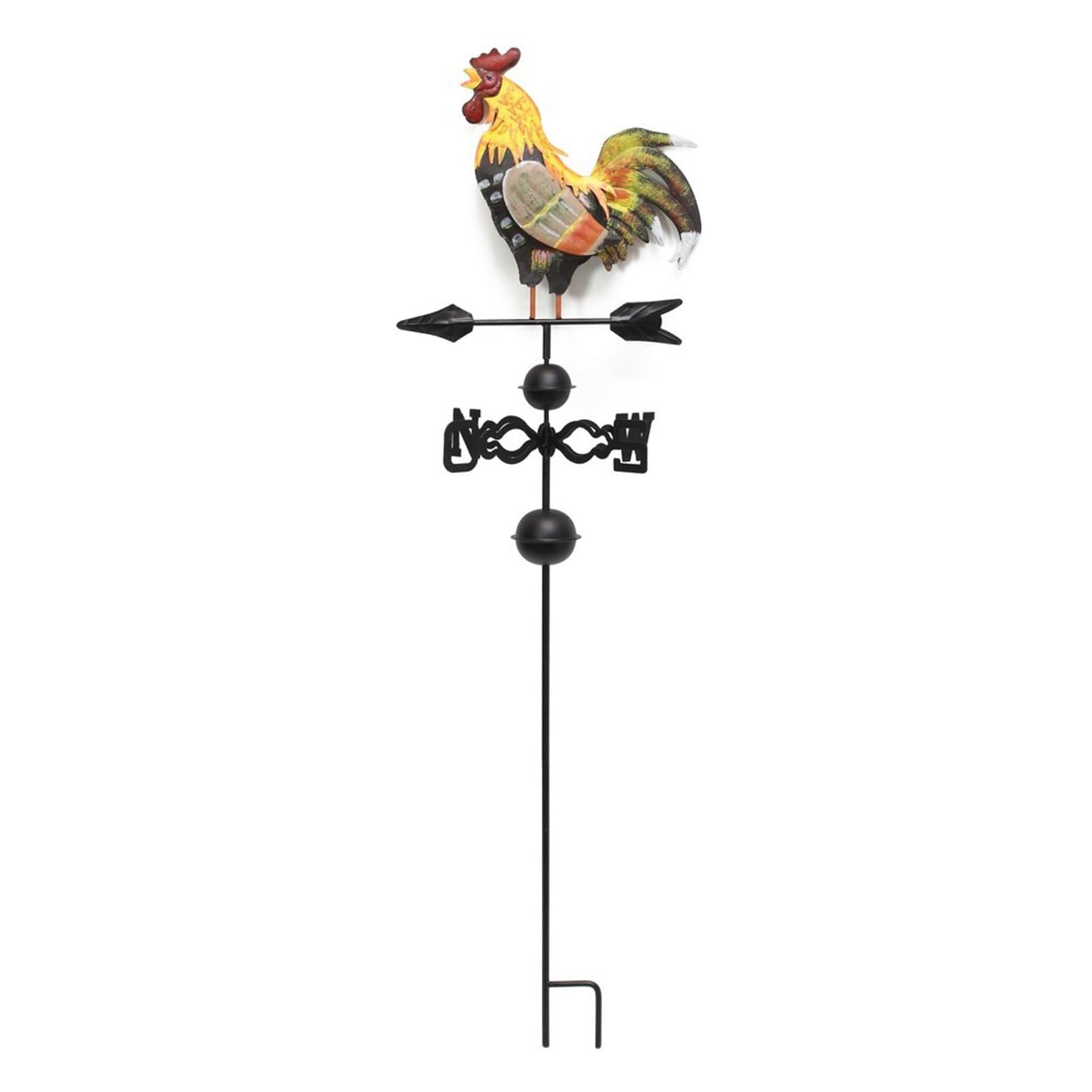 Veleta colorida de gallo de metal con indicador de viento, forma de gallo, 120 x 30 cm