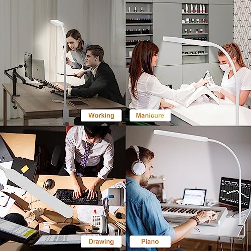 Image of SKYLEO Led Desk Lamp - 33.5 inch Desk Light - Flexible Gooseneck - 5 Color Modes X 11 Brightness Levels - 1300LM - Timmer & Memory Function - 12W Clip on Light - White