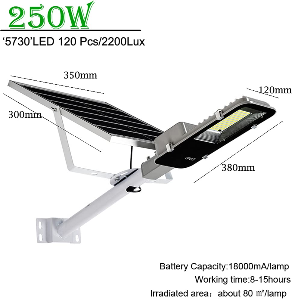 Lampa uliczna, solarna lampa uliczna na zewnątrz, reflektor solarny, o zmierzchu do świtu szarości, na zewnątrz, wodoszczelna lampa solarna z pilotem zdalnego sterowania, kolor biały, 250 W