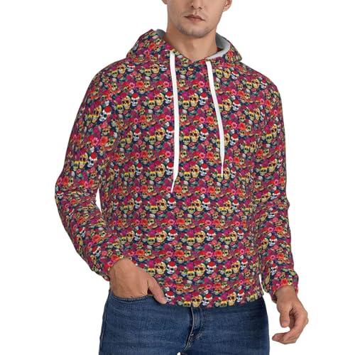 Sweat à capuche têtes de mort et fleurs unisexe avec poche kangourou