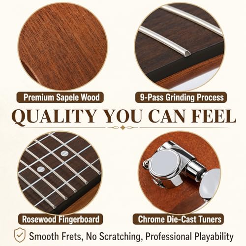 Image of Ranch Tenor Ukulele 26 inch Wooden Professional ukelele Instrument Kit with 12 Online Lessons Small Hawaiian Guitar ukalalee Starter Pack Bundle Ukele Gig bag, Tuner, Strap, Aquila Strings Set