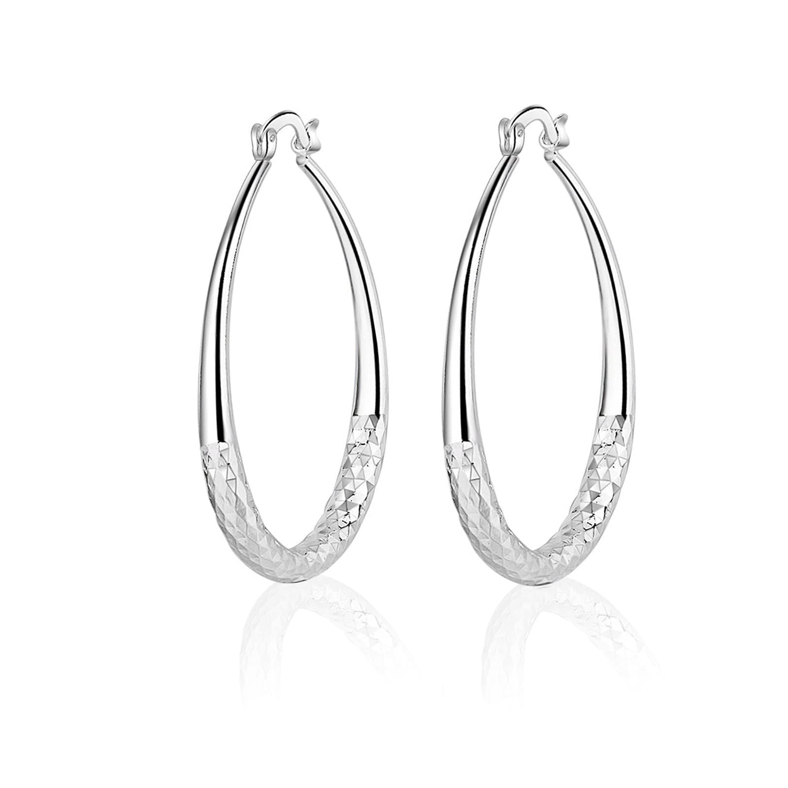 Simple Oval Silver Earrings, Polishing Processing Circle Endless Oval Hoops Earrings for Women and Girls (Oval)