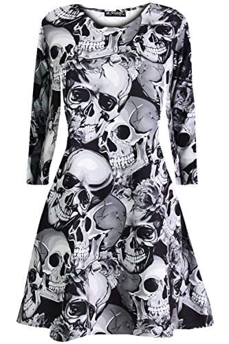 Oops Outlet Women's Halloween Scary Bat Pumpkin Spider Smock Skater Swing Dress