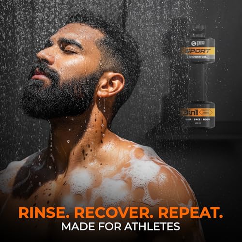Image of Beardo Sport 3-in-1 Body Wash Shower Gel for Men | Facewash + Shampoo + Exfoliating Bodywash | For Deep Cleansing, Detan & Cooling | Sports Shower Gel for Men | 450 ml