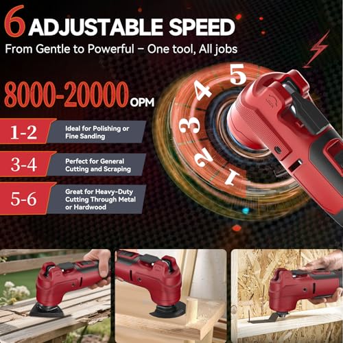 Cordless Oscillating Tool for Mil-waukee 18V Battery, Max 21000 OPM Brushless Motor, 6 Variable Speed & Smart Auto Model, Anti-Vibration, 23PCS Oscillating Multi Tool for Sanding & Cutting(No Battery) - Image 5