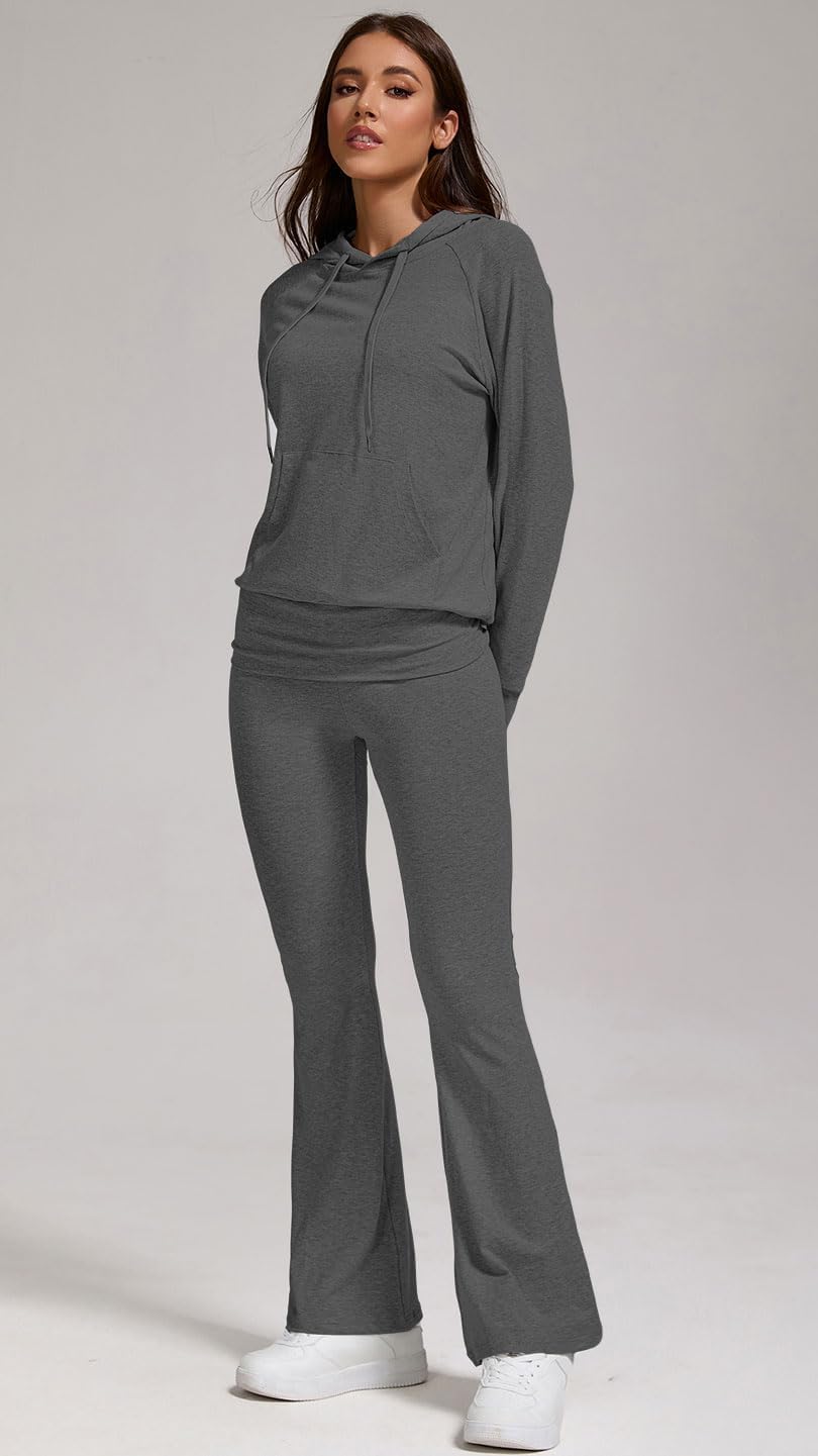 Stylish Women's 2 Piece Outfits Hooded Sweatshirt Flared Leg Pants Combo Perfect for Active Casual Wear - Image 2