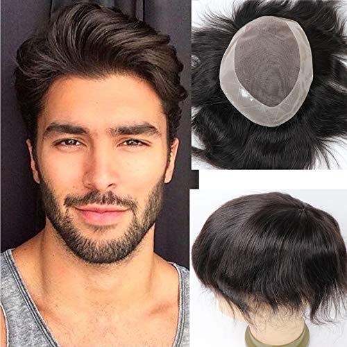 Toupee for Men Hair Unit Wig for Men Mono Lace Men s Wig Man Toupee Real Human Hair Pieces Men 1B# Off Black Color Man Hair Unit 6x9inch Lumeng