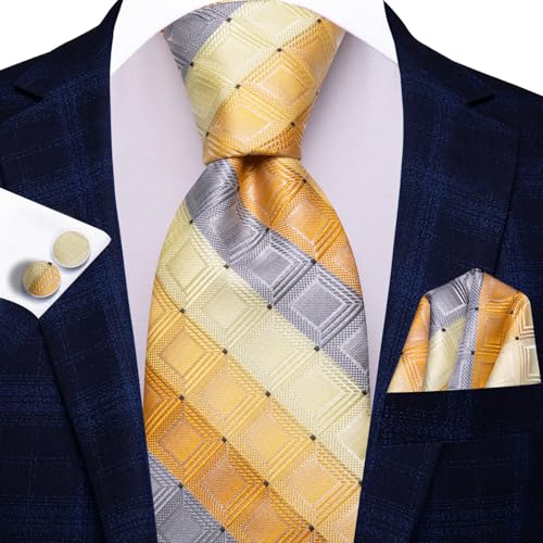 Image of Dubulle Mens Tie Set Solid Paisley Silk Striped Necktie for Men with Cufflinks Tie and Pocket Square