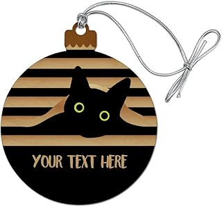Personalized Custom Black Cat in Window 1 Line Wood Christmas Tree Holiday Ornament