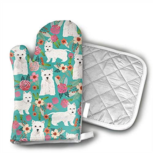 Westie Florals - Manopla para horno (2 piezas), diseño de perro