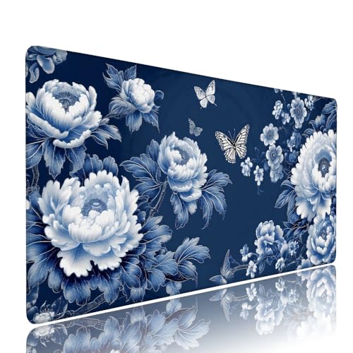 Tapis de souris géant bleu fleur de 100x50cm pour éliminer les glissements