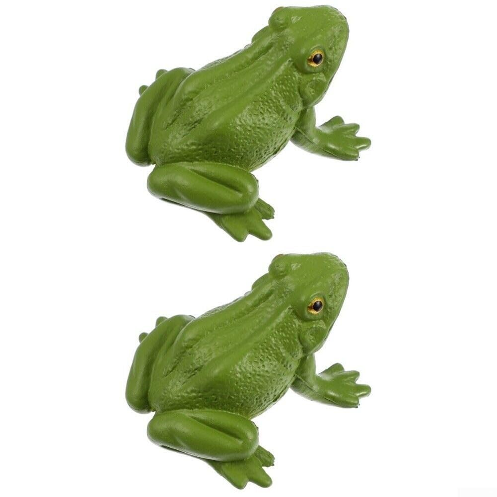 RiseNova 2 Pack Outdoor Frog Figurines, Realistic Green Plastic Animal Models for Garden Decor, Miniature Landscape, Flowerpot, Fairy House Accessories