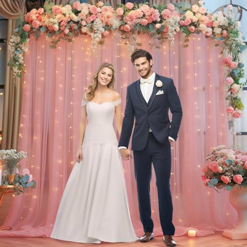 Cortina de Fondo Tulle Dusty Rose con Luces 10x8ft miniatura 2